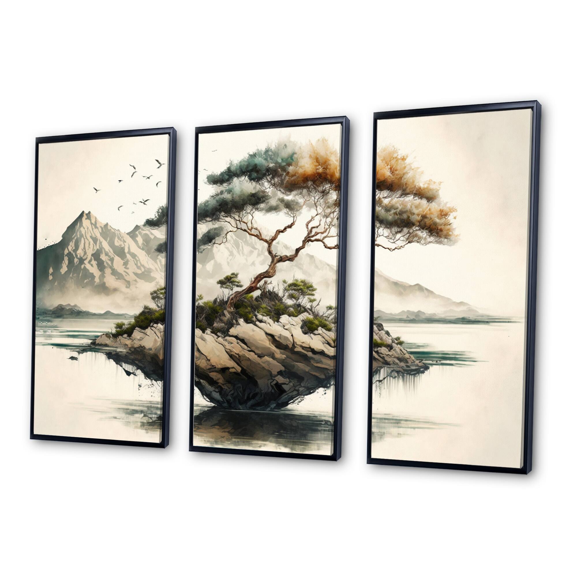 Designart "Bonsai By The Water I" Tree Bonsai Framed Canvas Art Print